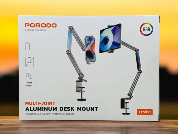 PORODO MULTI-JOINT ALUMINUM DESK MOUNT ADJUSTABLE CLAMP | PHONE & TABLET | LFSO51